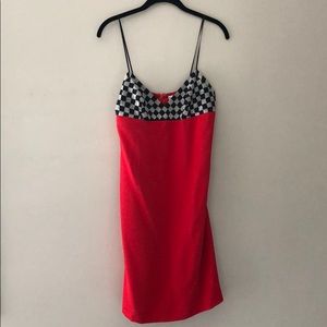 Vintage Black & White Beaded Top Red Mini Dress
